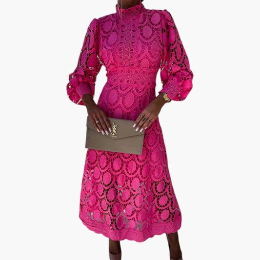 Midi-jurk voor dames met kantdetails en gevormde taille