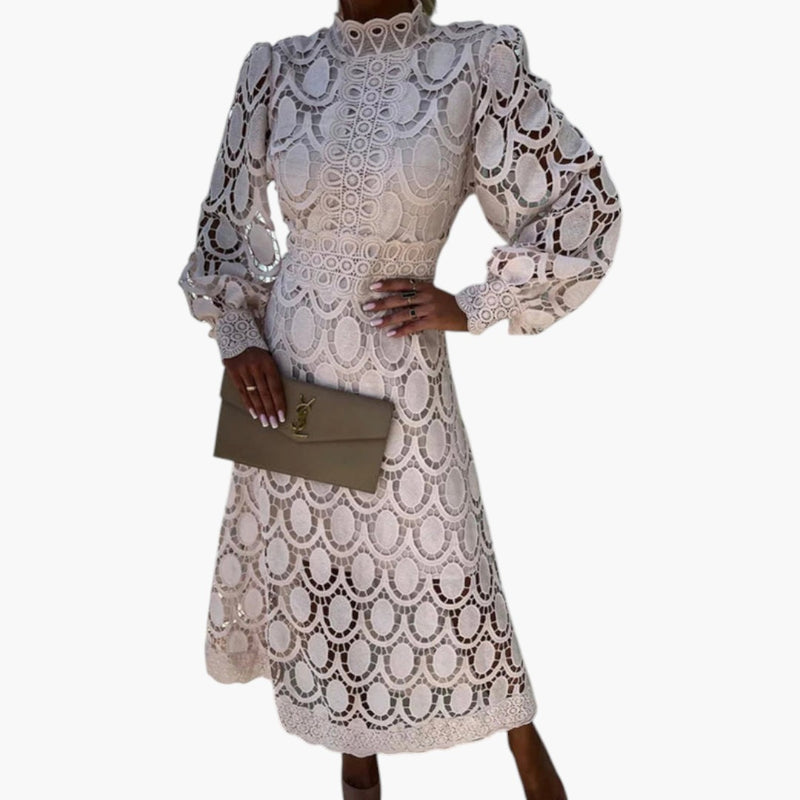 Midi-jurk voor dames met kantdetails en gevormde taille