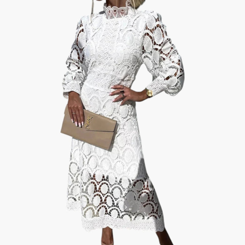 Midi-jurk voor dames met kantdetails en gevormde taille