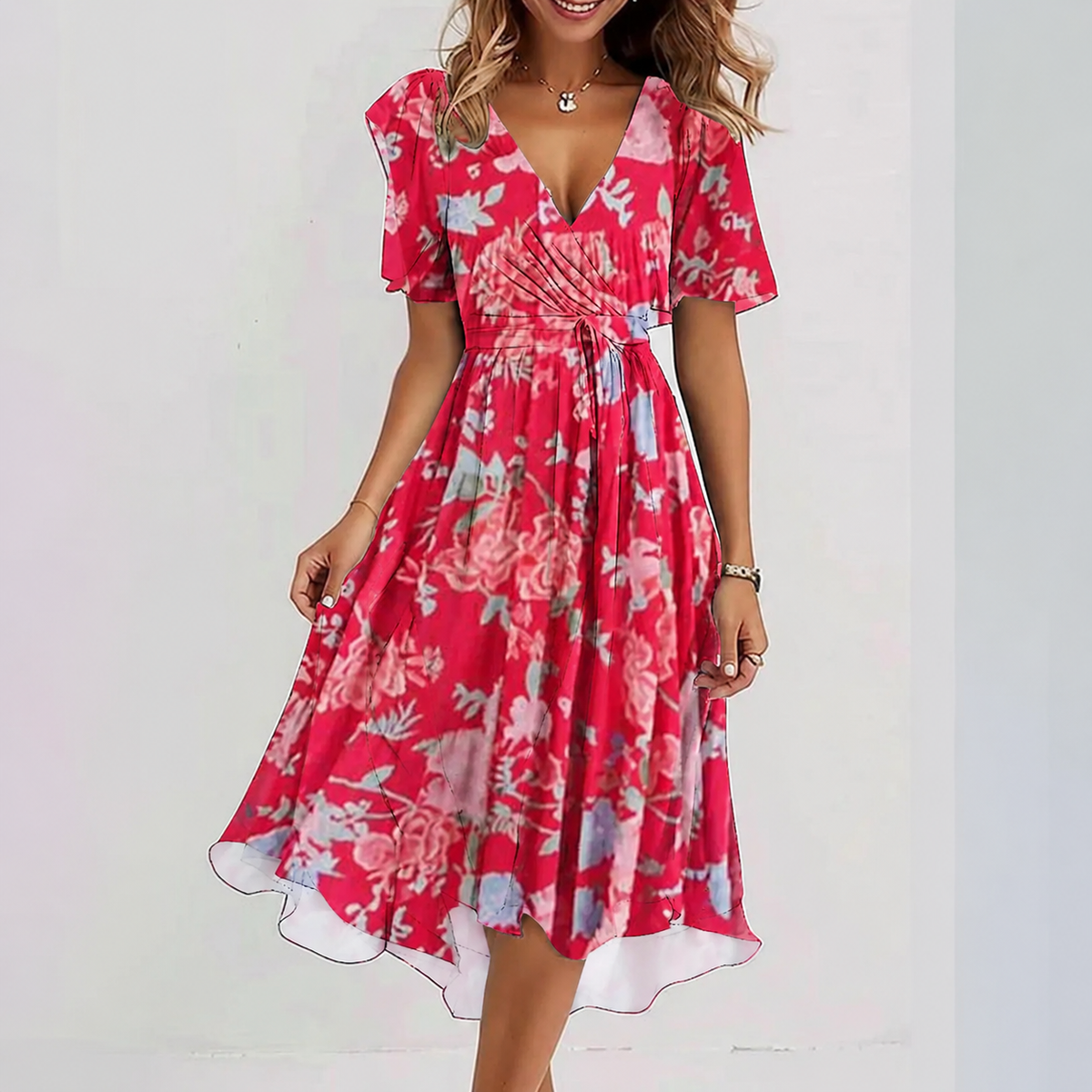 Midi-wikkeljurk voor dames met bloemenprint