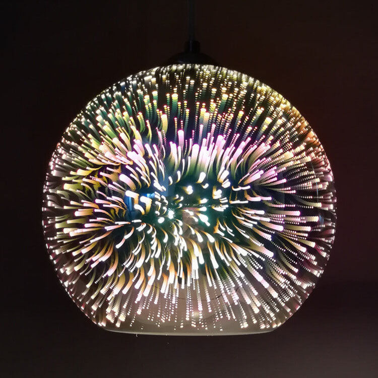 Moderne creatieve 3D kleurrijke vuurwerk glazen koepelhanglamp met 1 lichtpunt