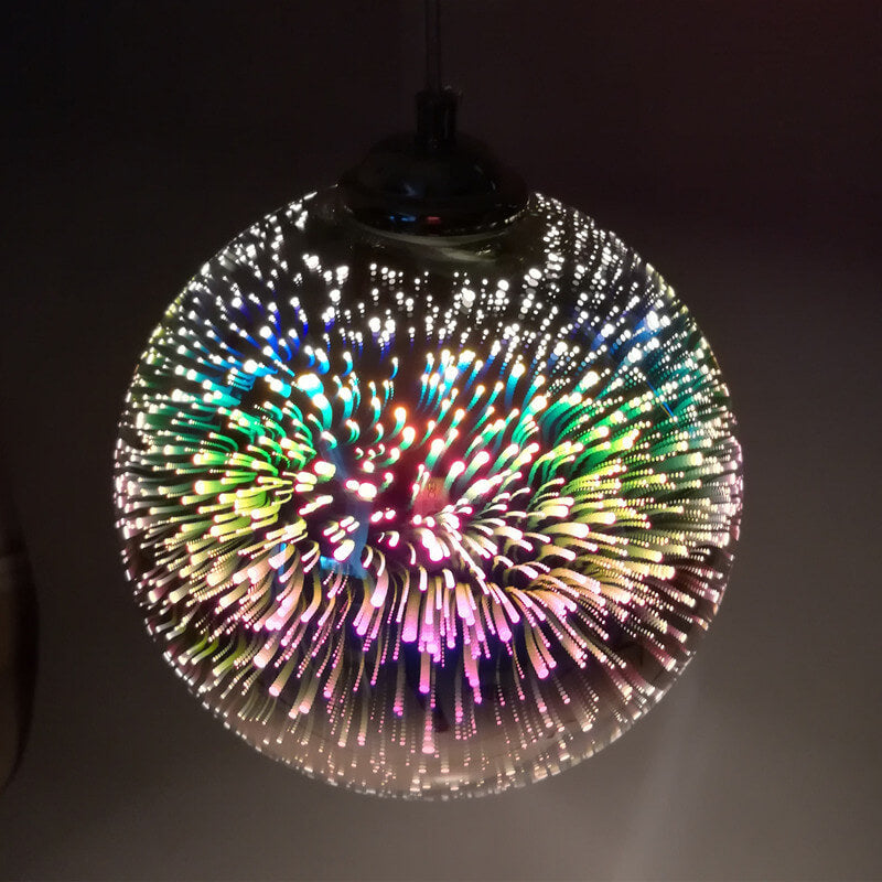 Moderne creatieve 3D kleurrijke vuurwerk glazen koepelhanglamp met 1 lichtpunt