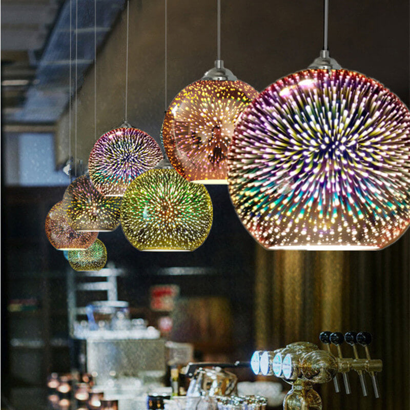 Moderne creatieve 3D kleurrijke vuurwerk glazen koepelhanglamp met 1 lichtpunt