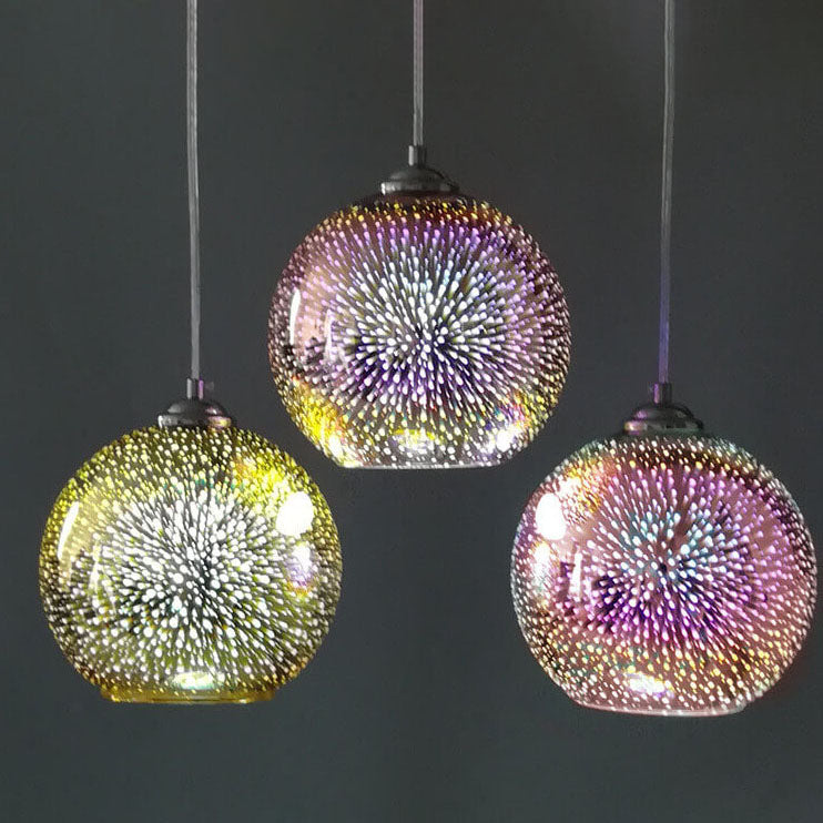 Moderne creatieve 3D kleurrijke vuurwerk glazen koepelhanglamp met 1 lichtpunt