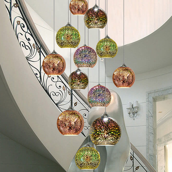 Moderne creatieve 3D kleurrijke vuurwerk glazen koepelhanglamp met 1 lichtpunt