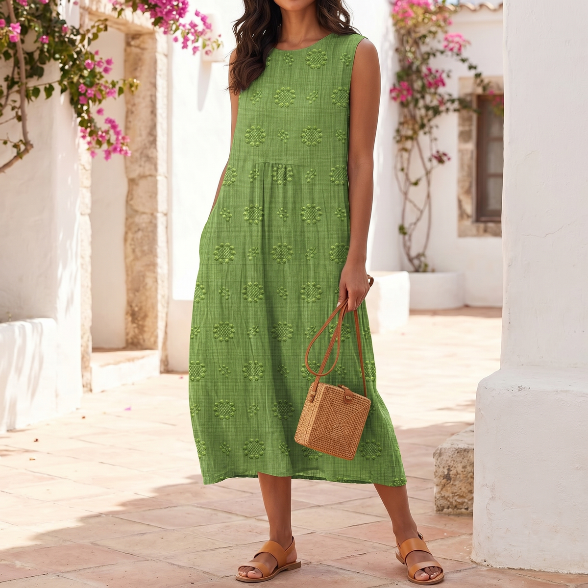 Mouwloze borduurjurk voor dames | Lichte zomerse maxi-jurk