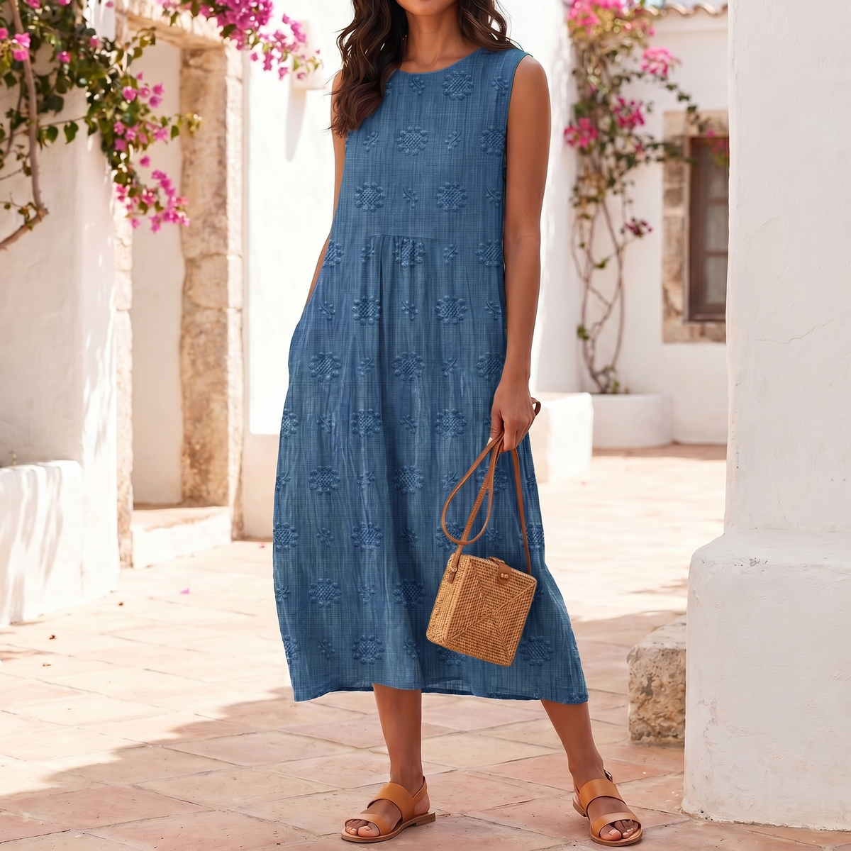 Mouwloze borduurjurk voor dames | Lichte zomerse maxi-jurk