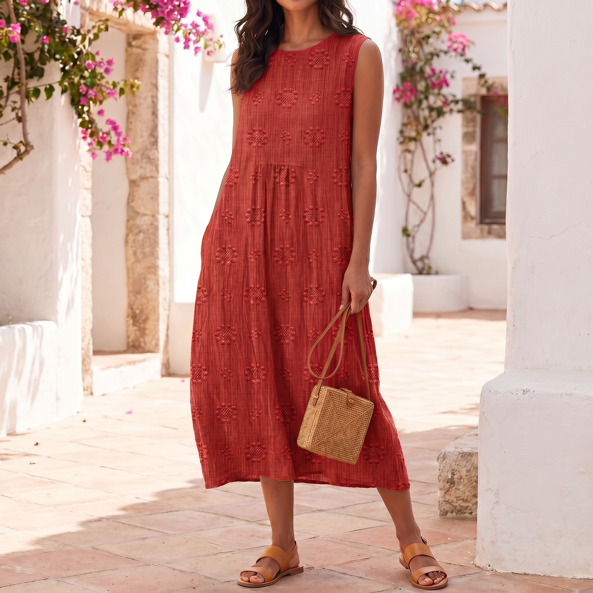 Mouwloze borduurjurk voor dames | Lichte zomerse maxi-jurk
