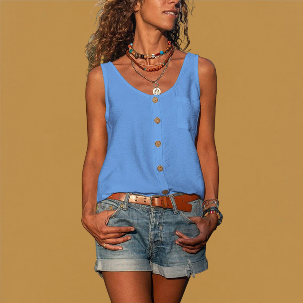 Mouwloze, lichte blouse met knopen