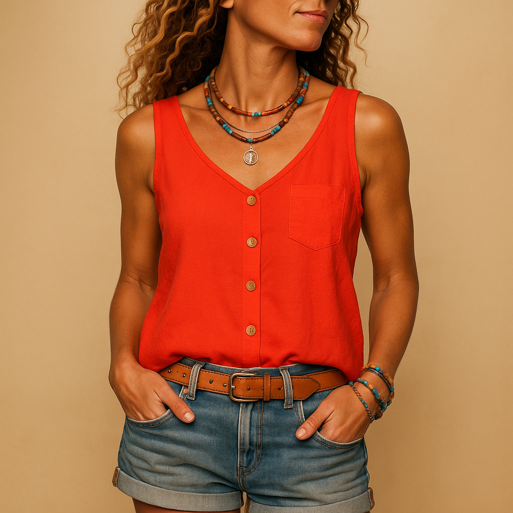 Mouwloze, lichte blouse met knopen