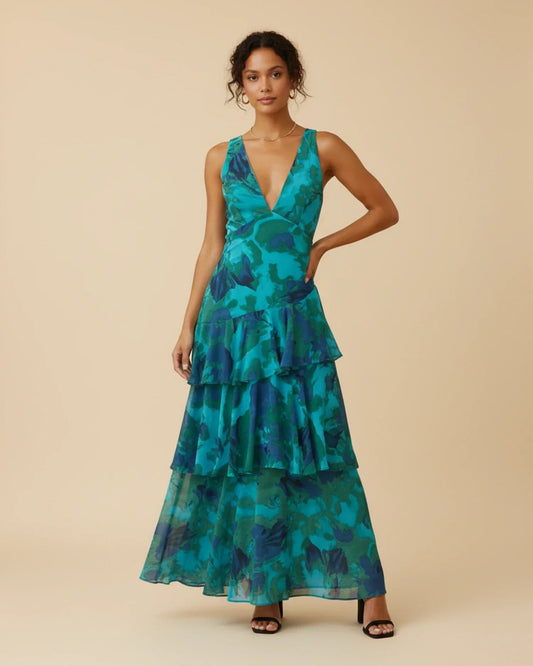 Mouwloze stroken-maxi-jurk met bloemenprint voor dames