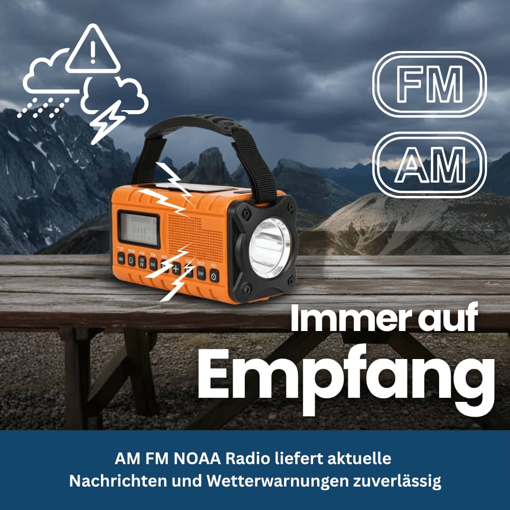 Noodradio op zonne-energie en zwengel met zaklamp