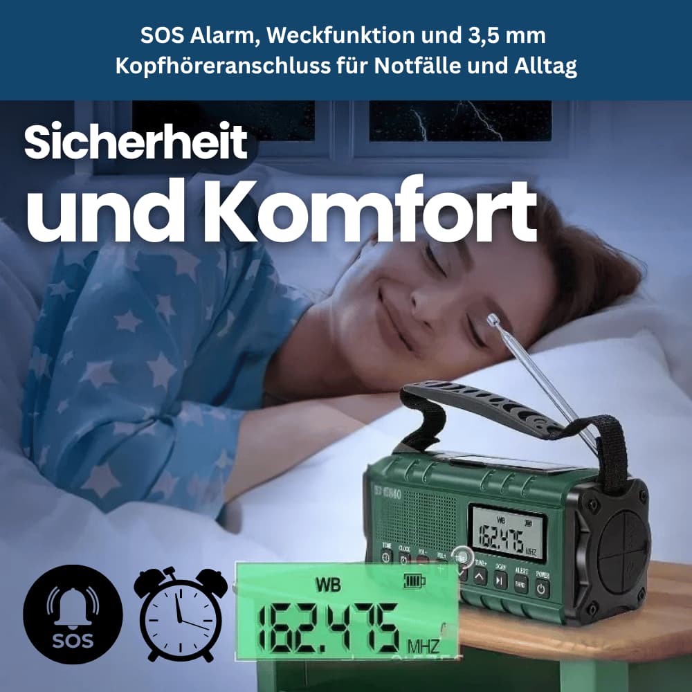 Noodradio op zonne-energie en zwengel met zaklamp