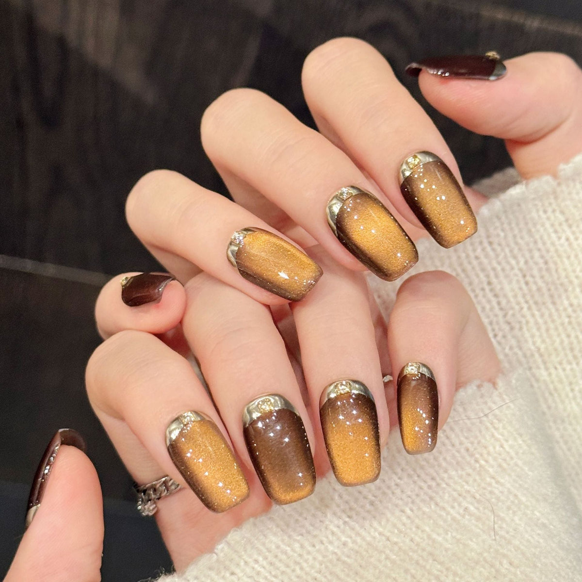 Ombre press-on nagelset met juweelaccenten