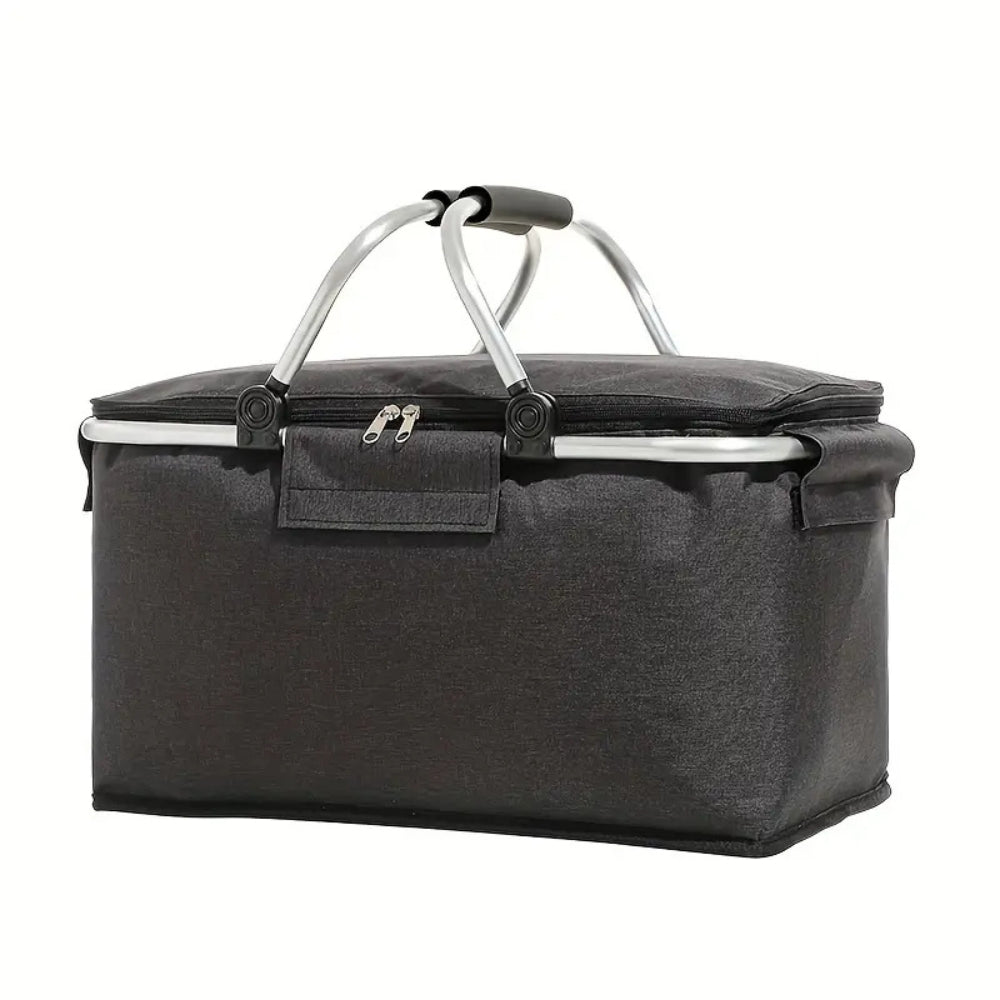Opvouwbare Picknickmand 18L - Waterdichte Oxford Stof - Aluminium Frame - Zwart, Grijs & Blauw