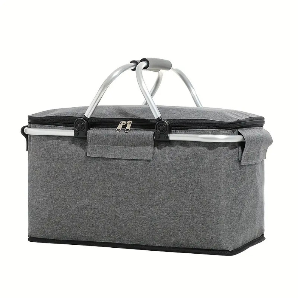 Opvouwbare Picknickmand 18L - Waterdichte Oxford Stof - Aluminium Frame - Zwart, Grijs & Blauw