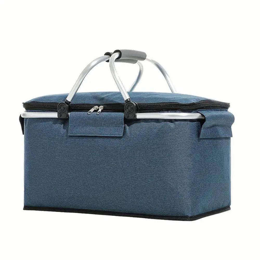 Opvouwbare Picknickmand 18L - Waterdichte Oxford Stof - Aluminium Frame - Zwart, Grijs & Blauw