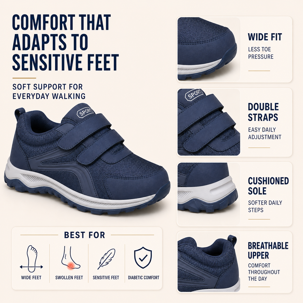 Orthopedische wandelsneakers met brede pasvorm