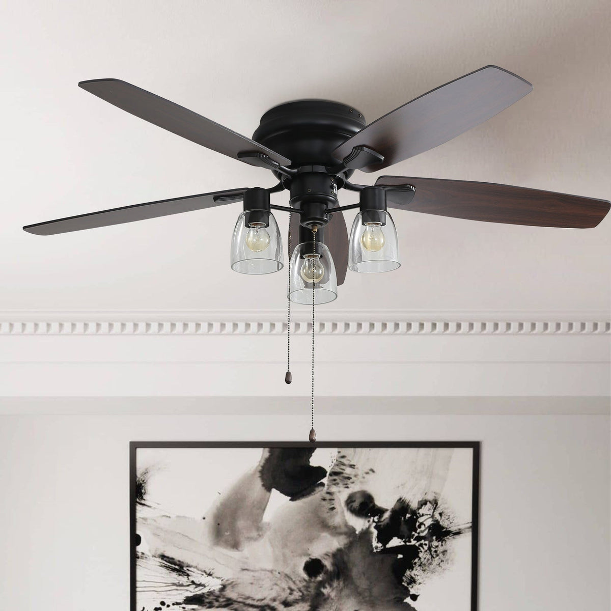 Ruimtebesparende Plafondventilator van 52 Inch met Plat Profiel, Ledverlichting en Afstandsbediening