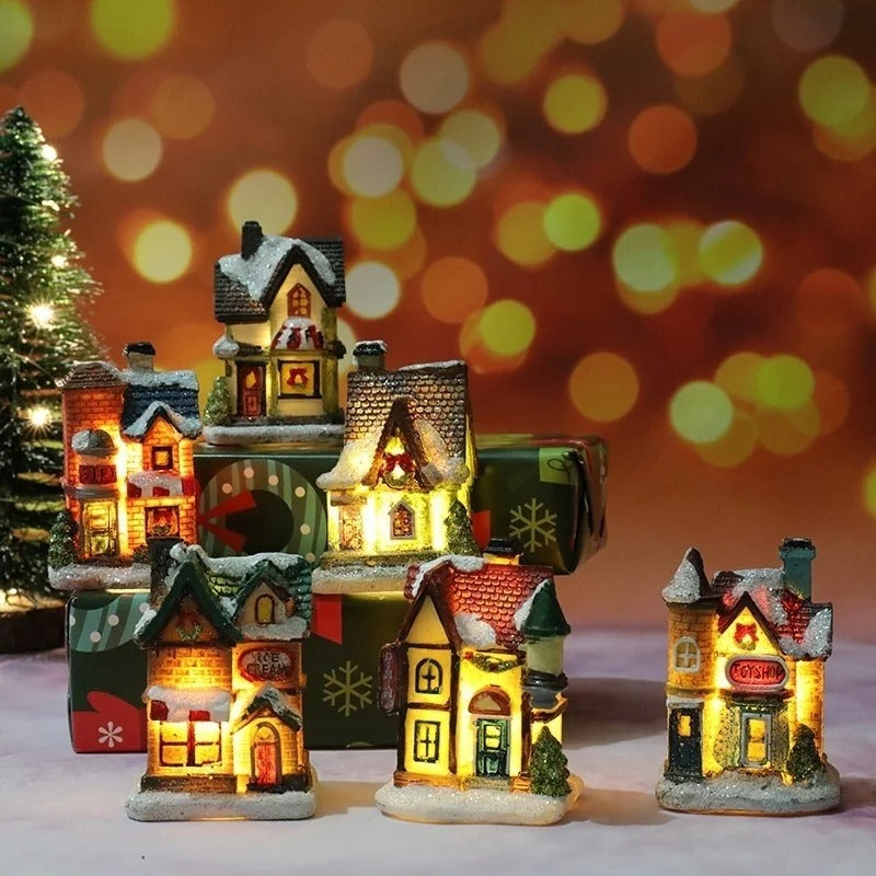 Set van 6 led-kerstdorphuisjes