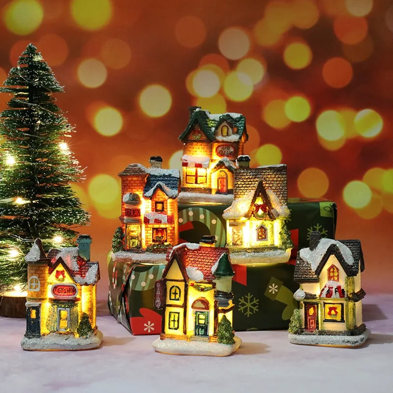 Set van 6 led-kerstdorphuisjes