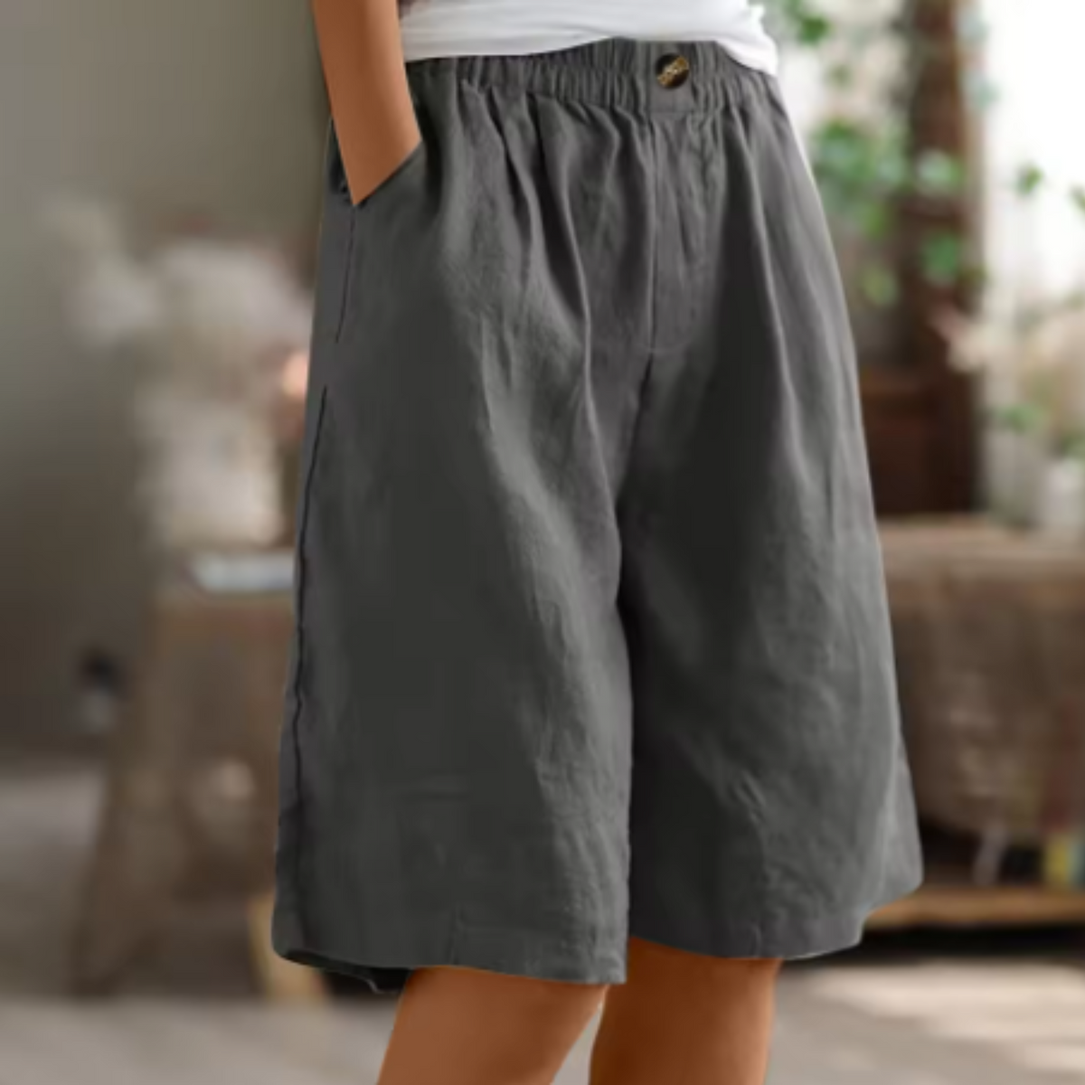 Shorts met hoge taille en wijde pijpen voor dames
