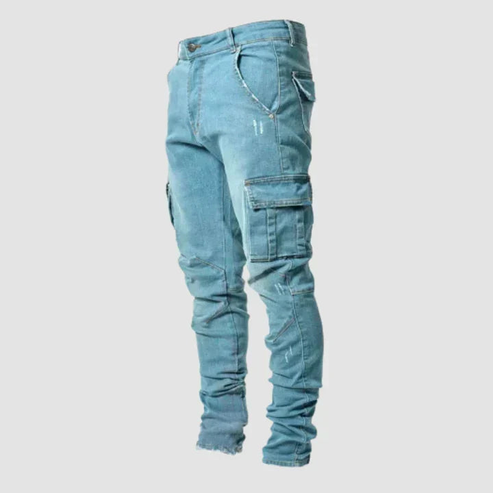 Slim fit denim cargobroek voor heren
