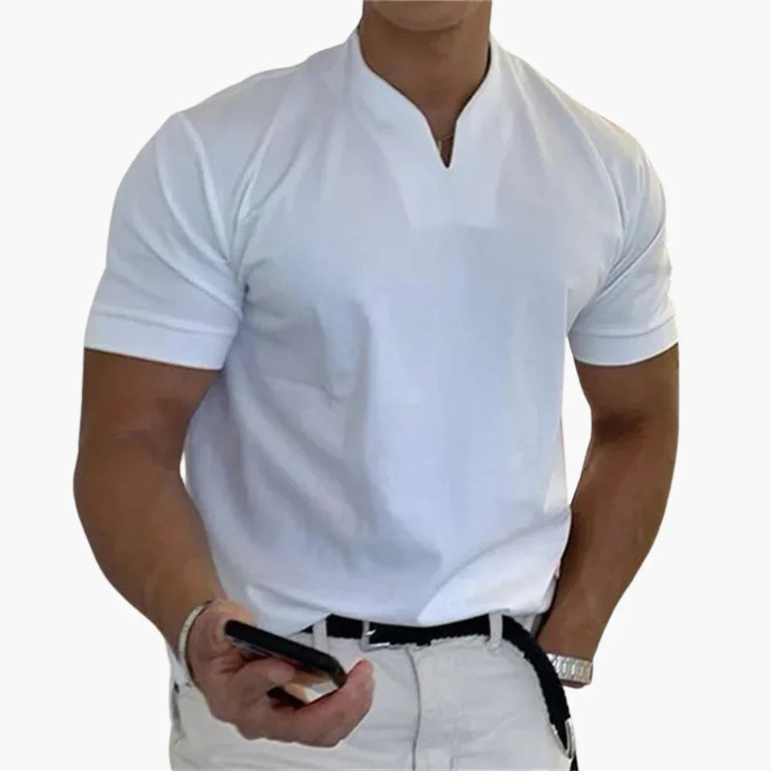 Slim fit heren T-shirt met korte mouwen en V-hals
