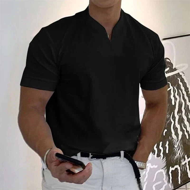 Slim fit heren T-shirt met korte mouwen en V-hals