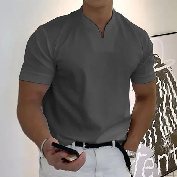 Slim fit heren T-shirt met korte mouwen en V-hals