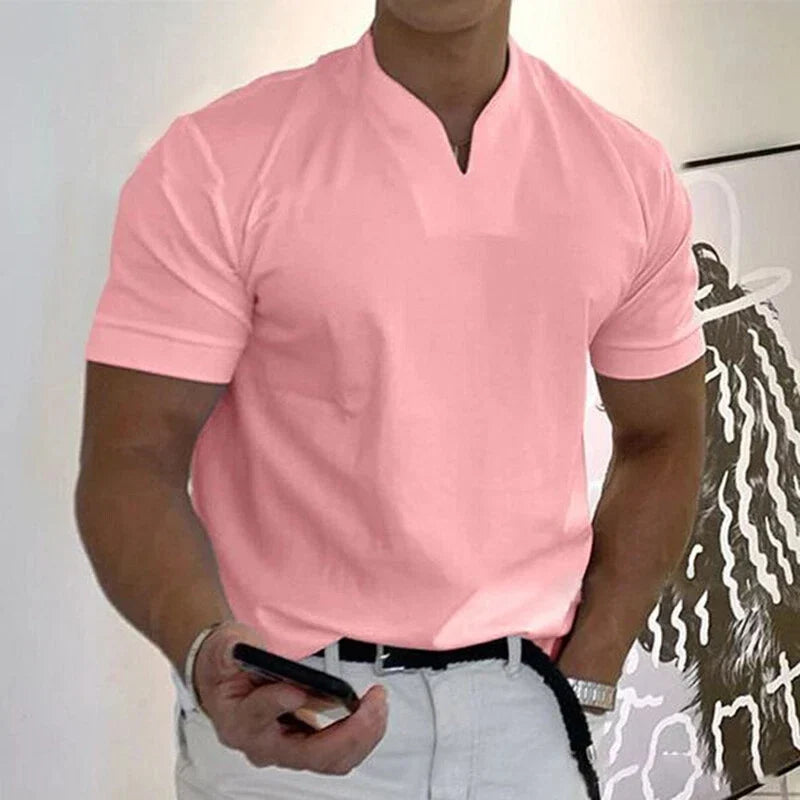 Slim fit heren T-shirt met korte mouwen en V-hals