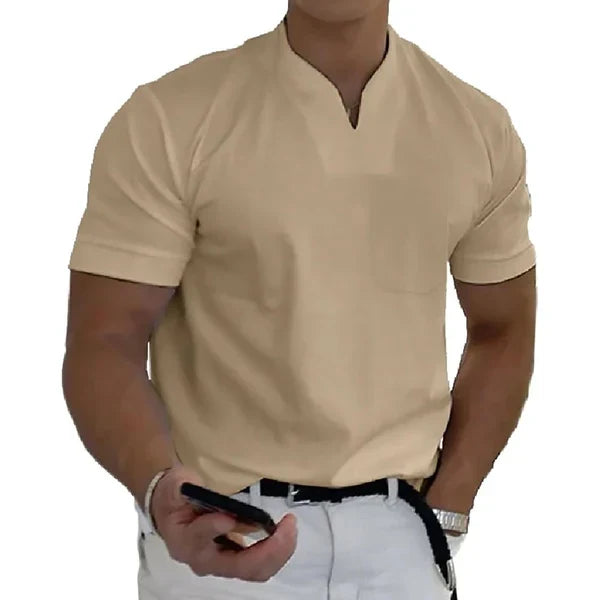 Slim fit heren T-shirt met korte mouwen en V-hals