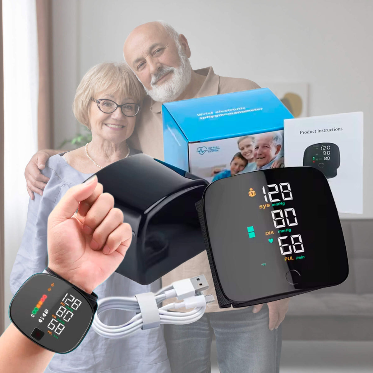 Slimme polsbloeddrukmeter – elektronische draagbare tonometer met spraakfunctie