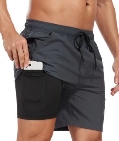 Sneldrogende elastische zwemshorts voor heren met telefoonzakje