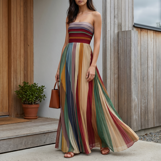 Strapless maxi-jurk voor dames met plooien | Comfortabele zomerjurk met soepelvallende pasvorm