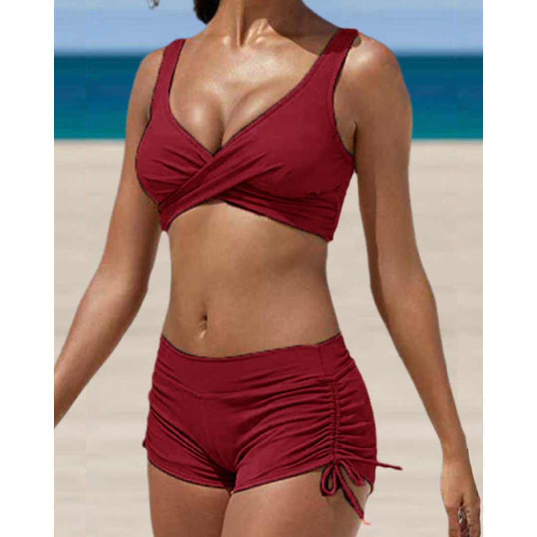 Tweedelig badpak voor dames met gerimpelde short