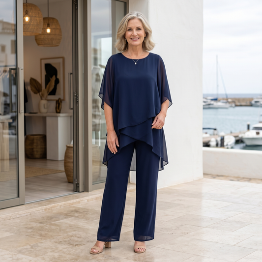 Tweedelige loungewear-set voor dames met palazzobroek in losse pasvorm van lichte ademende stof