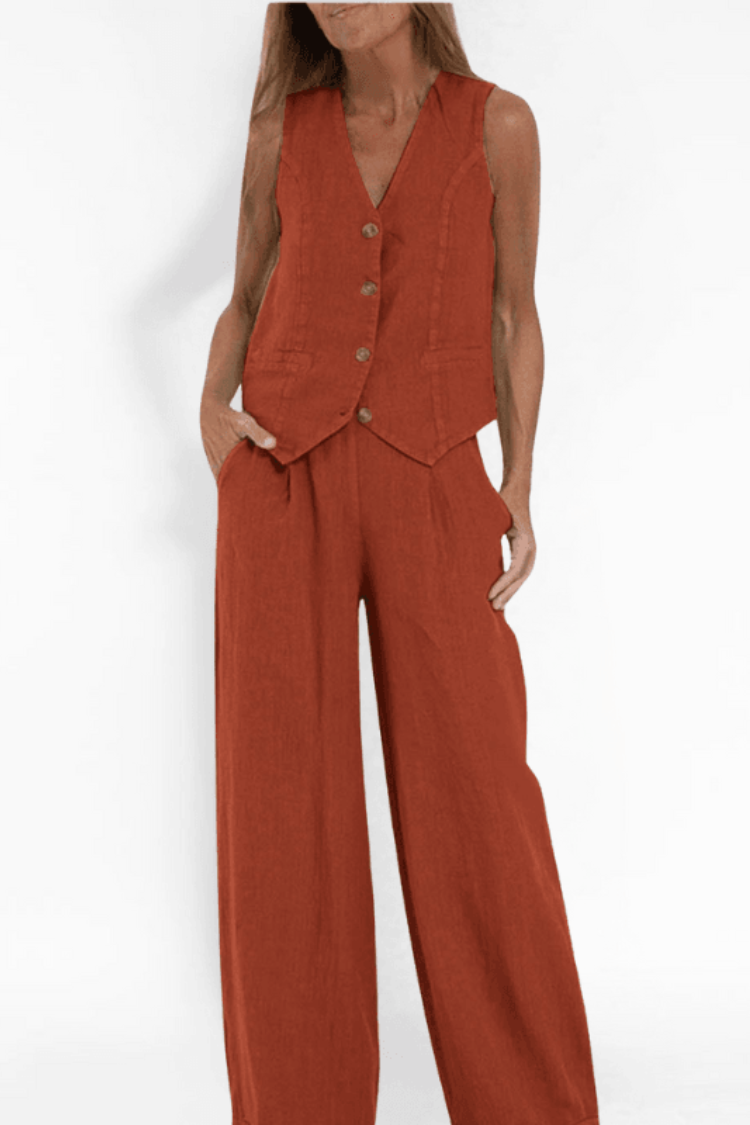 Tweedelige mouwloze dames set met V-hals
