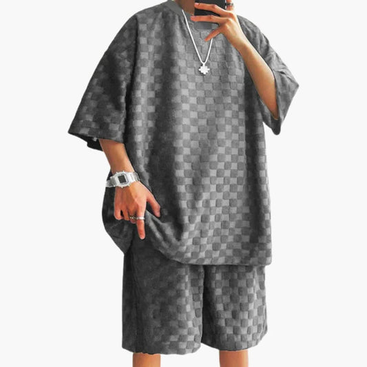 Tweedelige zomerse herenset met jacquard T-shirt en shorts
