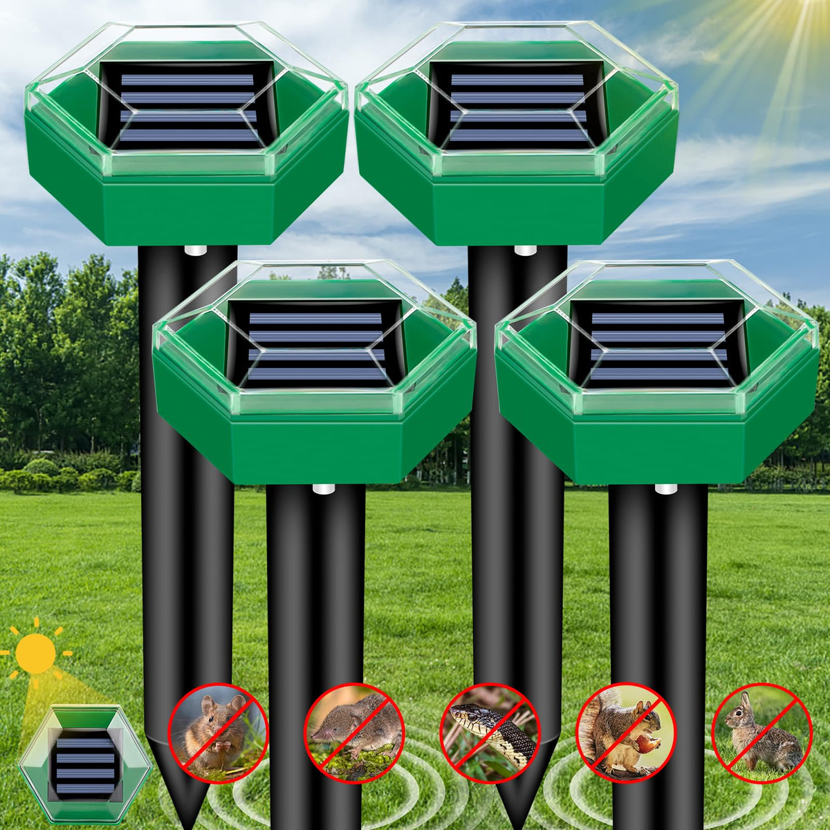 Ultrasone mollenverjager op zonne-energie - Set van 4 - Bereik van 465 m² per stuk - IP65 waterdicht