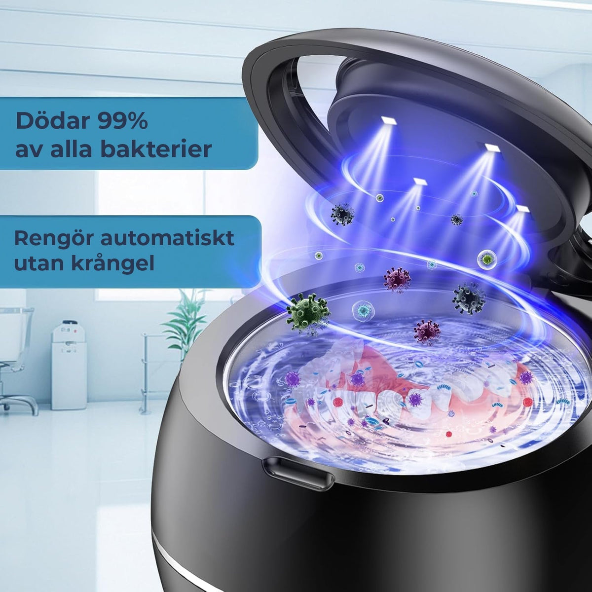 Ultrasoon reiniger voor gebitsprotheses en bitjes