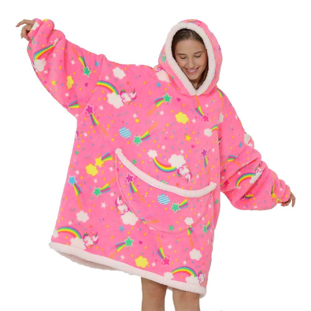 Unisex Oversized Draagbare Deken met Capuchon & Zakken