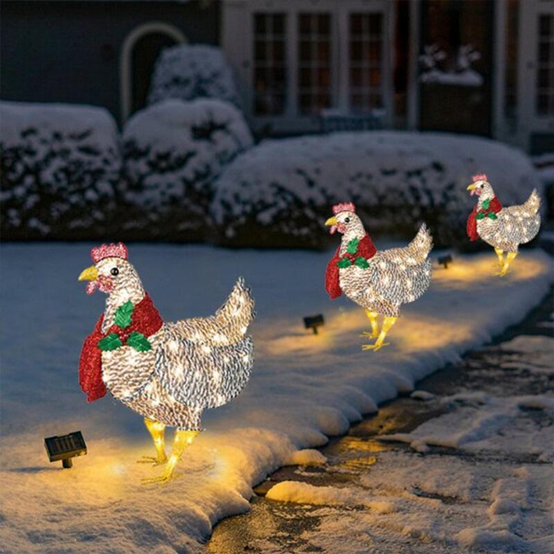 Verlichte kip met sjaal kerstdecoratie