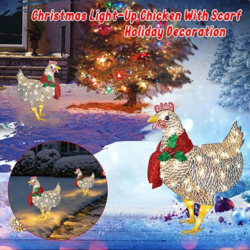 Verlichte kip met sjaal kerstdecoratie
