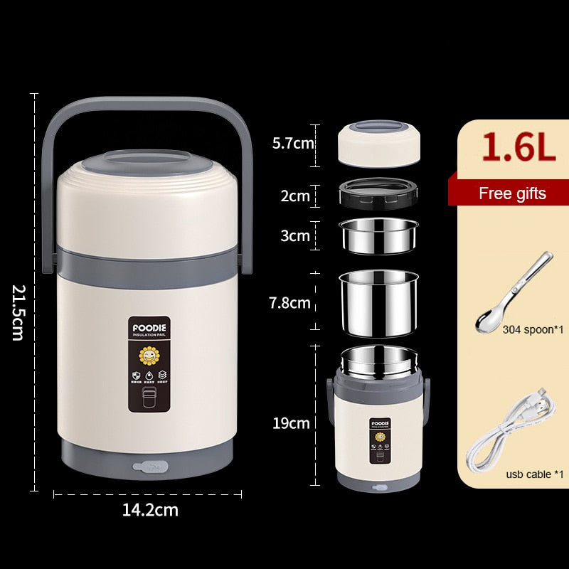 Verwarmbare USB-lunchbox | 304 roestvrij staal, draagbare maaltijdverwarmer