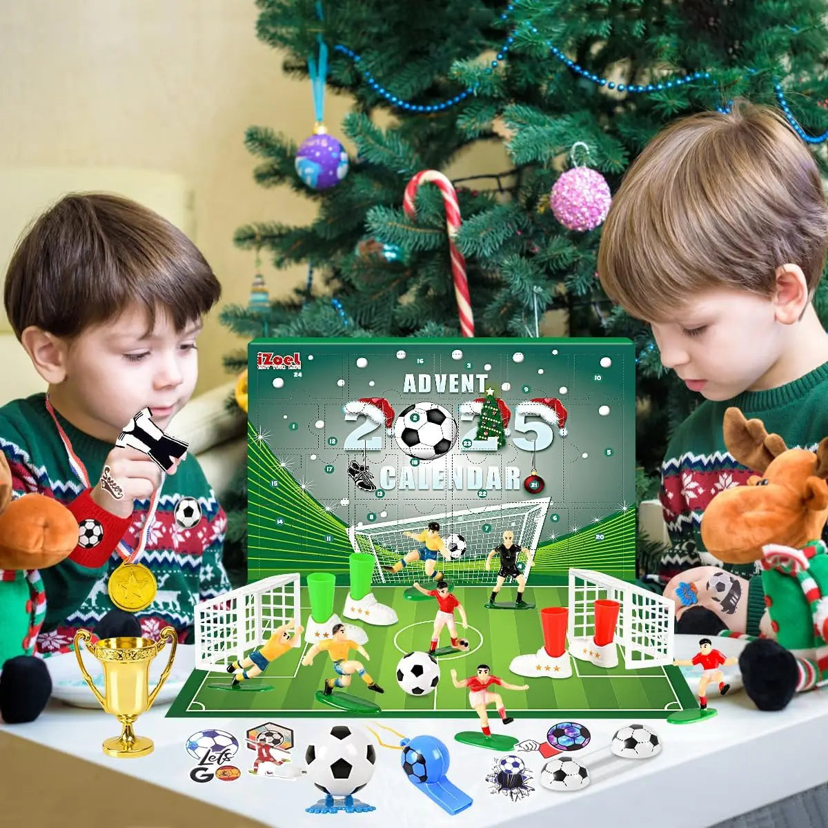 Voetbal adventskalender voor kinderen met 24 voetbalaccessoires en verrassingen