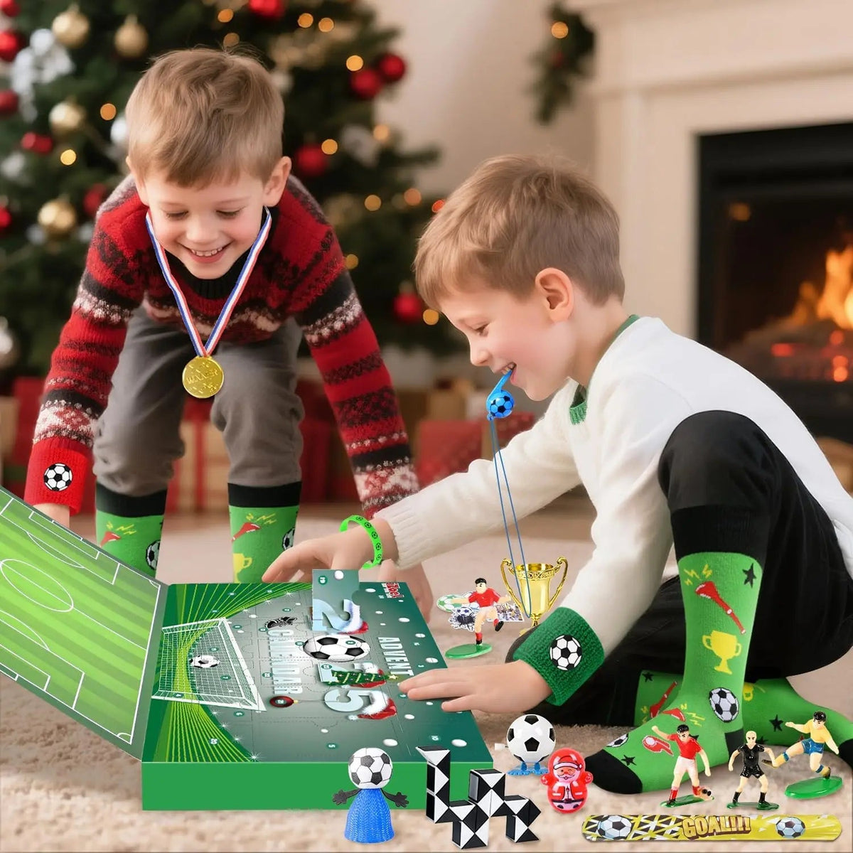 Voetbal adventskalender voor kinderen met 24 voetbalaccessoires en verrassingen