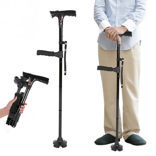 Wandelstok met ledverlichting en dubbele handgreep voor zelfstandige mobiliteit