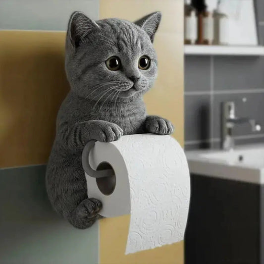 Wandhouder voor toiletpapier van hars met kattenfiguur