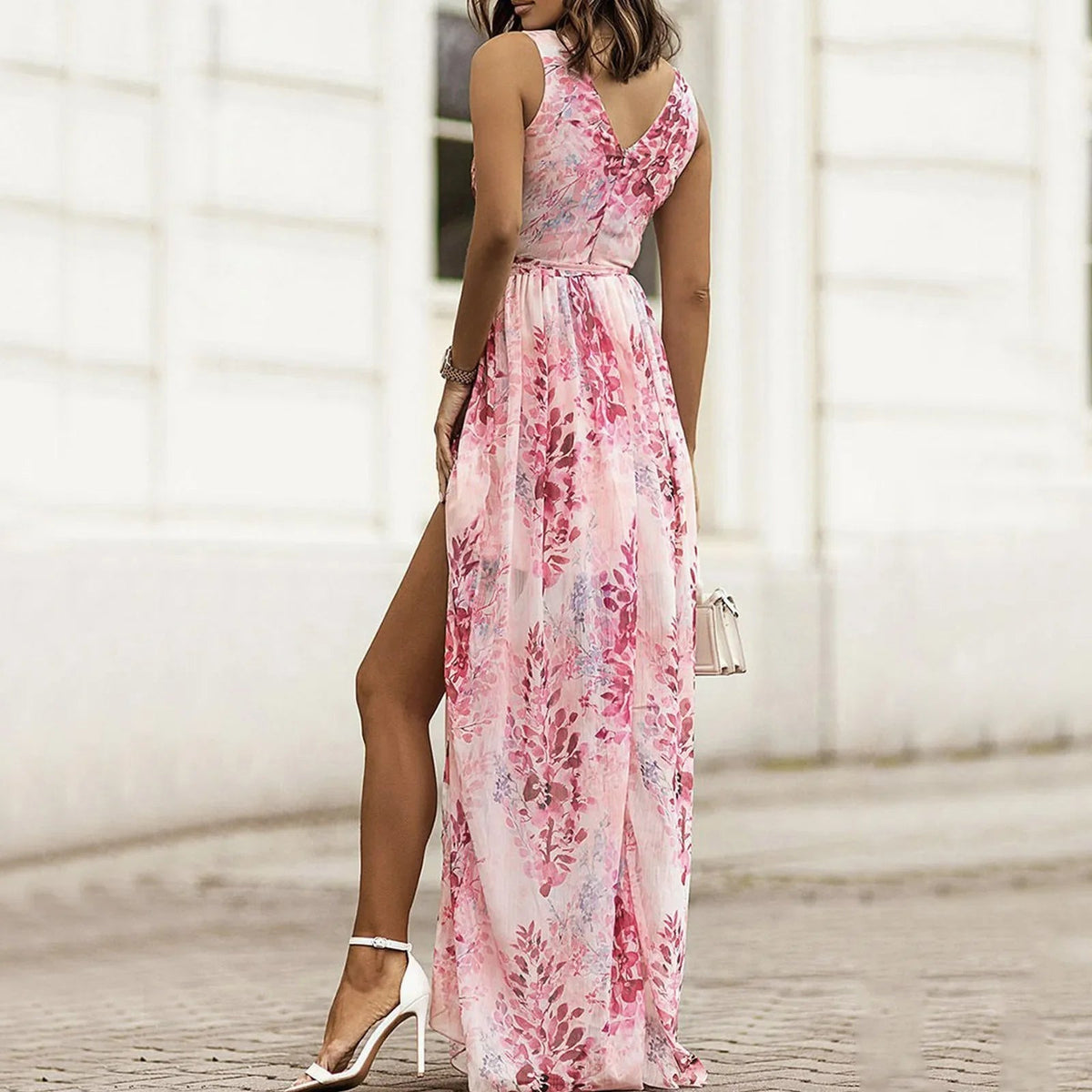 Wikkel maxi-jurk met bloemenprint en V-hals voor dames